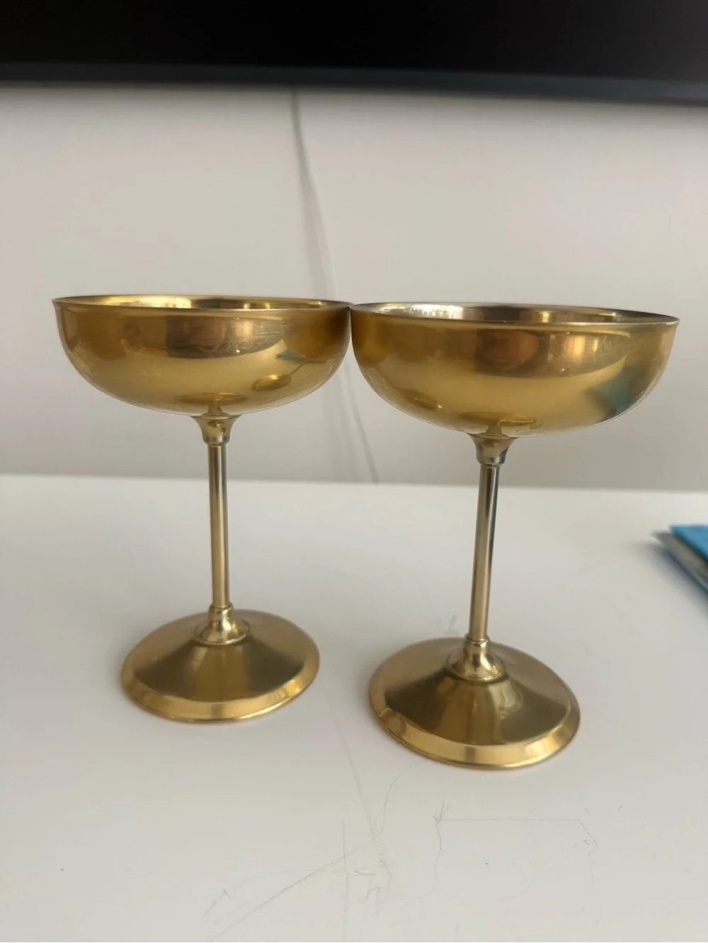 Vintage Set of 2 Gold Electroplated Coupe Cocktail Glasses 24K Gold Plate